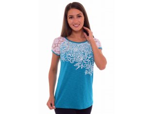 Футболка женская 6-112е (изумруд+цветы) от компании Новое Кимоно, г. Иваново