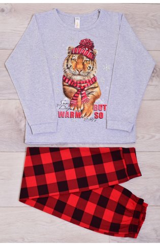 Пижама детская 7-297 (светло-серый) Тигр в шапке от компании Новое Кимоно, г. Иваново