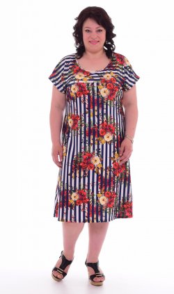 Платье женское 4-44г (синий+красный) от компании Новое Кимоно, г. Иваново