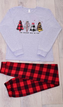 Пижама подростковая 12-107 (светло-серый) Елки от компании Новое Кимоно, г. Иваново